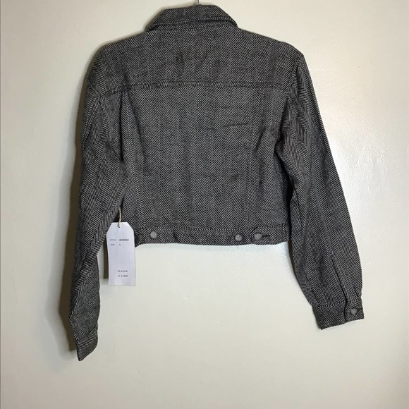 Women Cropped tweed Jacket brown button down collared Sz. Lrg NWT - Picture 5 of 10